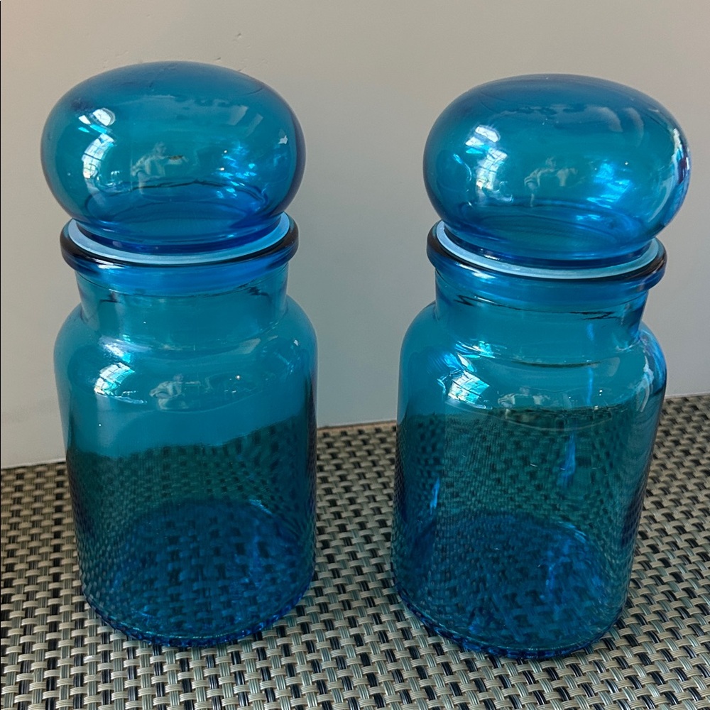 VINTAGE Set of # 3 Blue Glass Containers - Picture 2 of 7